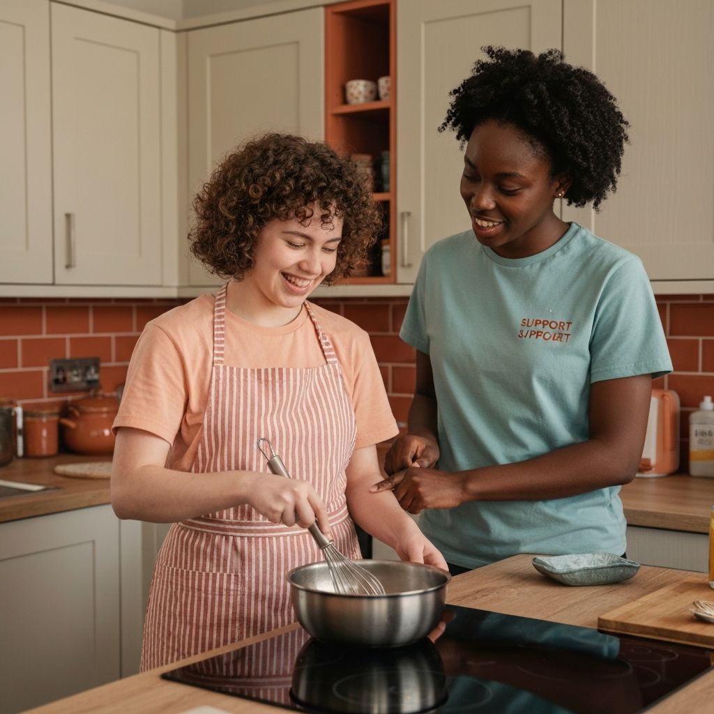 Support worker helping young person with life skills